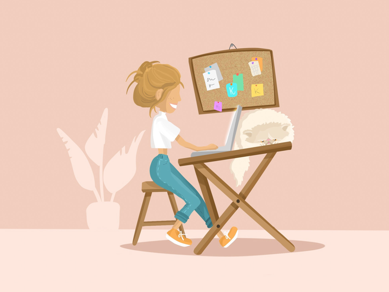 Freelancer woman girl vector illustration millennial freelance persian cat designer