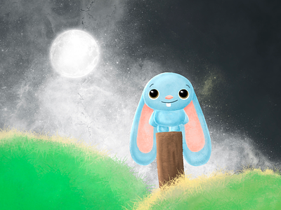 Bunny and the moon art bunny digital art illustration kids moon moonlight procreate