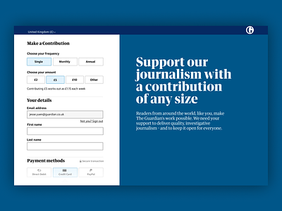 Make a Contribution accessibility blue interface journalism the guardian uiux