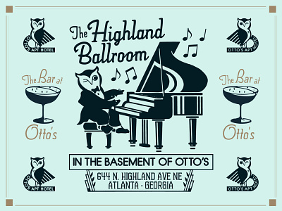 The Highland Ballroom at Otto's atlanta bar branding hotel owl restaurant type typography