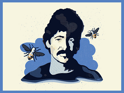 John Prine is scared of bees bees country folk mustache portrait vector