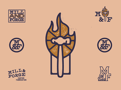 Mill and Forge flame forge hammer icon logo mill typography