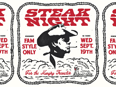 Steak Night cowboy design food illustration restaraunt steak type western