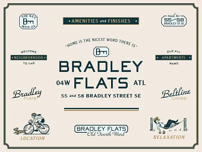 Bradley Flats apartment atlanta beltine bicycle bike branding hammock illustration logo type typography