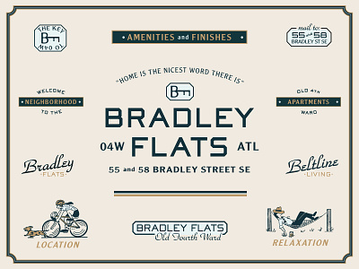 Bradley Flats apartment atlanta beltine bicycle bike branding hammock illustration logo type typography