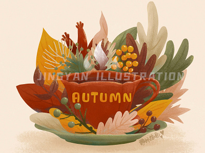 茶杯 autumn background cup design illustration leaves photoshop