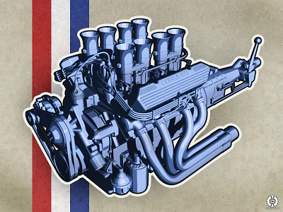 427 3d engine ford illustration stylized toon