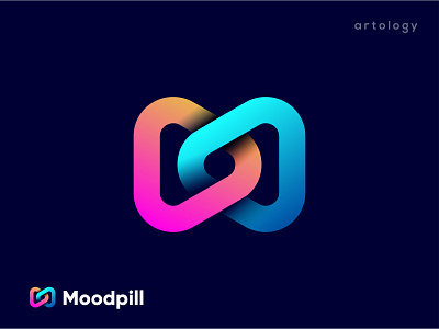 Moodpill | M letter with play icon branding branding design creative gradient m letter m logo play trend