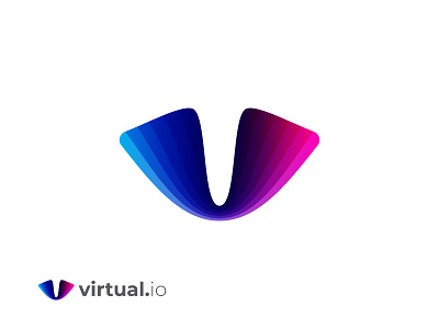 virtual.io | v letter mark logo 3d bitcoin blockchain branding colorful creative data data analytics gradient logo softwere tech technology technology logo v v logo visual