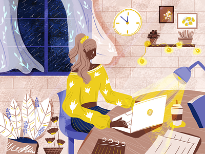 The 4 Hour- Workweek art artwork character girl illustration work working space