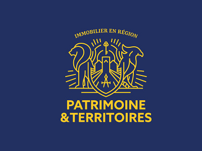 Brand identity for Patrimoine & Territoires badge brand identity branding coat of arm design illustration immobilier line logo logo real estate vector visual identity