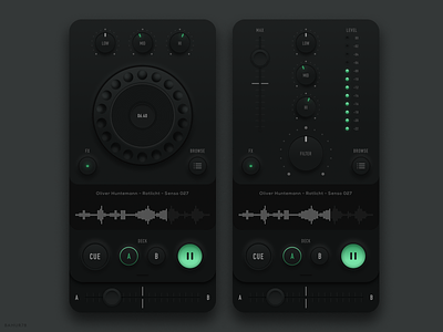 DJ Controller - Mobile App 2020 trend 3d android app controllers dark ui design dj equipment glow ios mixer music neumorphic neumorphism sketch skeuomorphic skeuomorphism soft ui ui