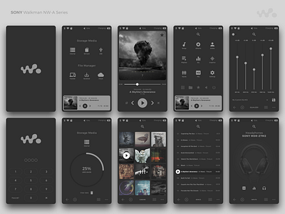 Software for SONY Walkman NW-A Series - Redesign app app concept app design app ui appdesign bahur78 dark ui flat design interface monochrome music app music app ui operating system software software design sony uidesign user center design user interface userinterface