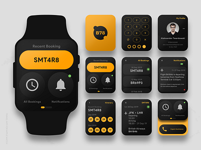 Travel App For Apple Watch - Concept app design apple apple watch bahur78 dark app dark mode monochrome smart watch smartwatch smartwatch app smartwatch ui travel app ui ui design user interface