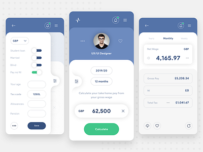 Income Tax Calculator App - Concept android app app apps application app concept app design bahur78 calculator employment income interface design ios app money money app salary tax ui ui ux ui design user centered design user inteface userinterface