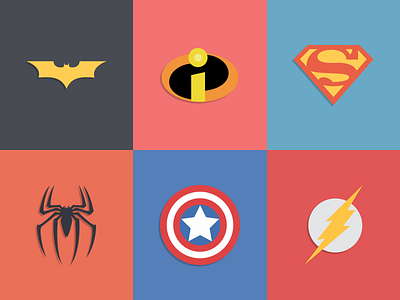 Super Hero Emblems america batman captain flash flat hero icon pastel spiderman super superman vector