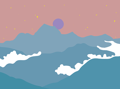 Chamonix at night blue chamonix cloud clouds cloudy design drawing france illustration illustrator landscape landscape design landscape illustration moon mountain mountains night pink sky stars
