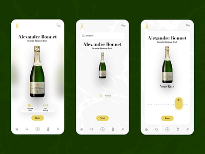 Champagne Rating App 2d adobe xd app art clean color concept design figma flat gold icons interface ios iphone mobile simple sketch ui ux