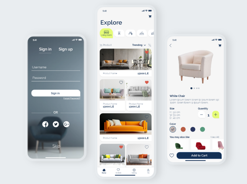 Furniture mobile app by Alaa Nasser on Dribbble