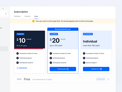 💰 Pricing and Plans Overview application clean ui design fintory interface modules plans subscription ui upselling ux webapp