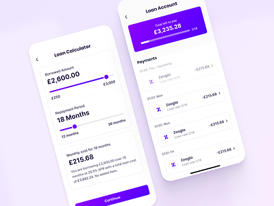 Zoogla – Loan Calculator and Overview 💷 app app design application cards clean ui design fintory interface ui ux