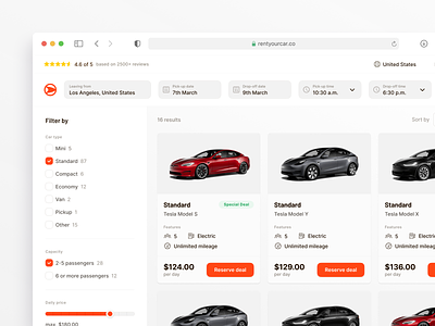 🚗🕵️ Car Rental Search Result Page app design clean ui design desktop filters fintory interface search result ui ux web webapp