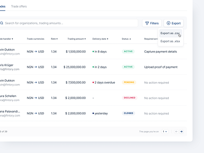 🏦 Trades Overview List clean ui dashboard data heavy design desktop fintory interface list table ui ux