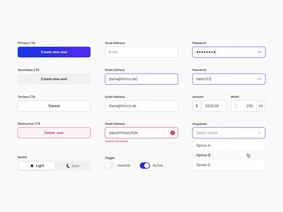 ✨ Ui Elements – Input fields – Dropdowns – Buttons buttons clean ui cta design desktop dropdown fintory input fields inputs interface switch toggle ui ui elements ux