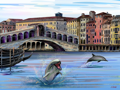 Dolphins in Venice 🐬 character city illustration digital art digital illustration digital painting digitalart flat illustration flat illustrations graphic art graphics illustration quarantine vector art vector artwork vector illustration vector painting vectorart venice weekly warm up