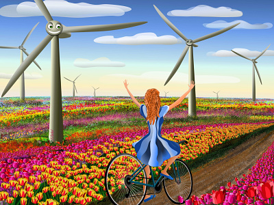 The magic fields of the Netherlands 🇳🇱 childrens illustration digital painting digitalart freedom happyness illustration joy kidlitartist landscape magazine illustration poster design travel illustration tulipfield vector art vector artwork vector graphic vector illustration vectorart velo windmills