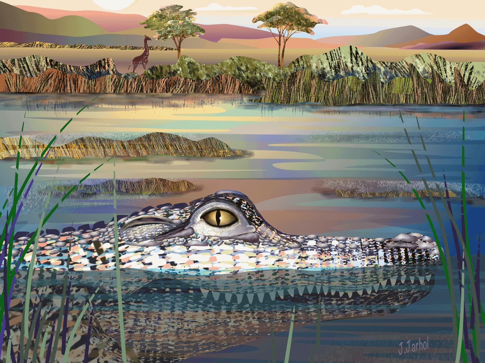 A gaze from the water 🐊 african animals alligator animated animated gif book illustration crocodile digital art digital illustration digital painting flat illustration illustration landscape landscape illustration murals posterart savannah travel illustration vector art vector illustration vectorart