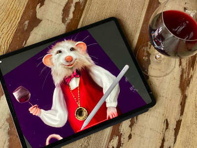 Le Sommelier 🍷 art character character design christmas drink illustration new year procreate raster rat sommelier wine