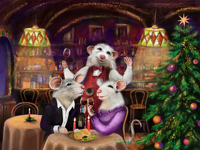 Perfect Christmas 🎄 art character chrismas cosy digitalillustration drink illustration illustrator ipadproart merry xmas new year procreate raster rat sommelier