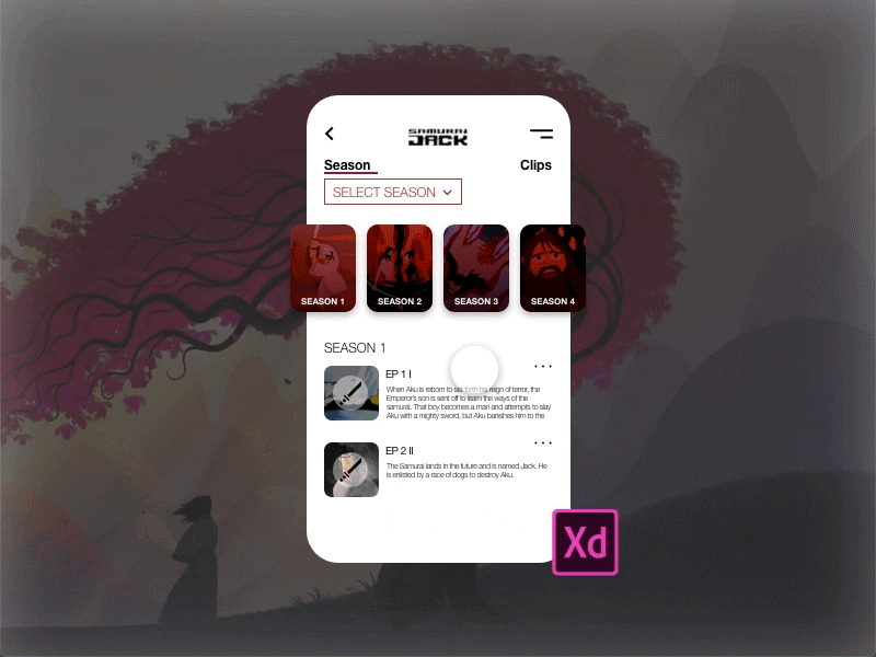 Samurai Jack Movies App Refresh Effect Idea #4 adobe adobexd adultswim animation as cinema dailyui fan art mobile movie app movies samurai samurai jack serial streaming sword ui