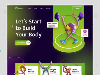 Fitness Landing Page Design 2022 clean design header homepage illustration landingpage logo responsive template trendy ui ui ux website