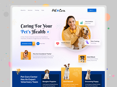 Pet Care Landing Page Design 3d app clean design header homepage illustration landingpage logo responsive template ui ui ux website