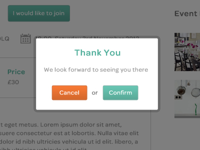 Thank You Modal button event lightbox modal ui user experience user interface ux web app web application