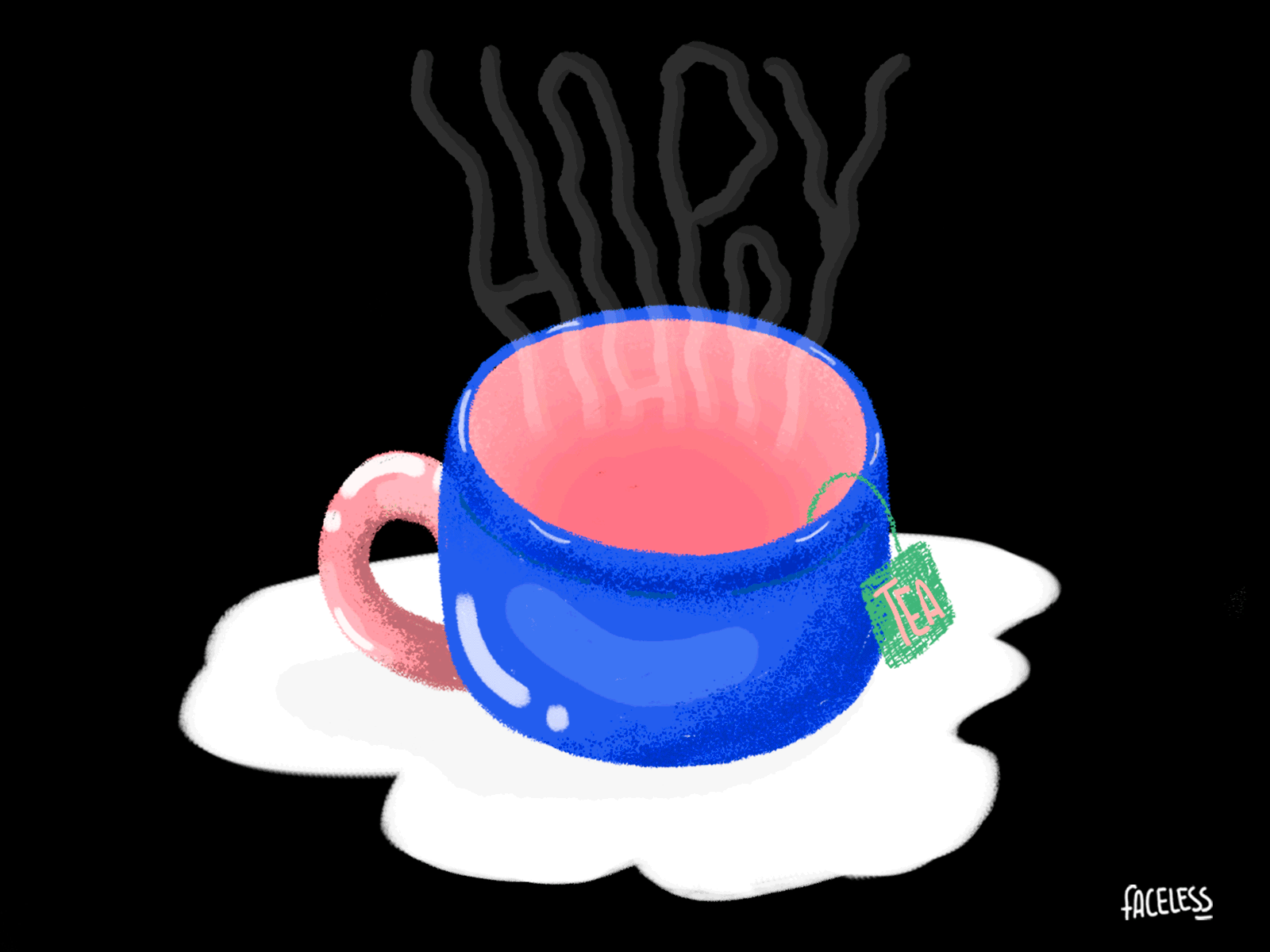 HAPPY TEA animation gif illustration photoshop tea tea bag tea cup texture type typogaphy typography