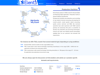 ElentA Production Facilities page cart development illustration logo site style ui ux visit web