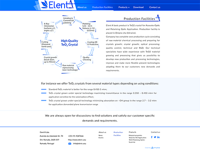 ElentA Production Facilities page