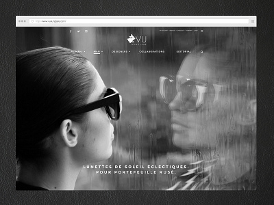 Vu Sunglass art direction black and white e commerce minimalist sunglass web design