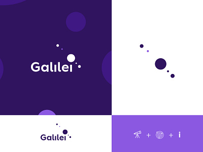 Galilei branding design flat galileo icon innovation logo logodesign logotype planet planets purple start up startup typography vector