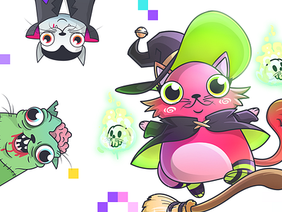 CryptoKitties: Fancy Cats - Halloween blockchain cats character creative crypto cryptokitties dapperlabs design fun game game art gaming halloween illustration kitties pumpkin vancouver witch zombie