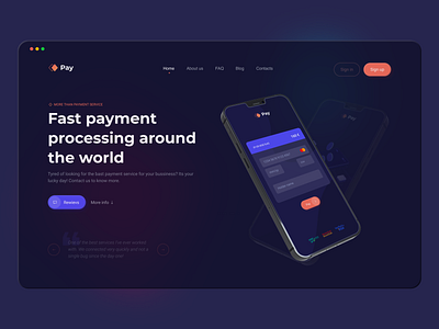 First screen of landing page in dark mode dark mode dark ui device first screen iphone landing landing page online payment pay payment payment page payment processing ui ui ux ui design ui element uiux web design