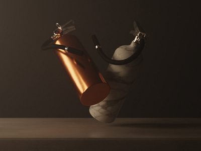 Still Life Extinguishers 3d blender bronze cycles fire extinguisher marble still life