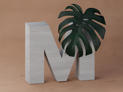 M for Monstera 3d b3d blender concrete m monstera plant type typography