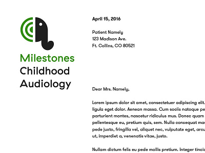 Milestones Letterhead audiology identity letterhead typography