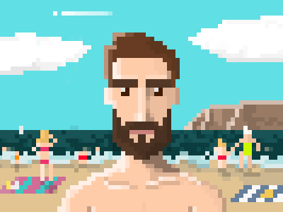 Pixels 'n' beach autoportrait blue brown holidays pixel pixel art retro sand sea summer sun white