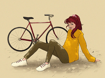 Ride beautiful bicycle character design characterdesign design digital art digital illustration digital painting female character illustration illustration art minimal