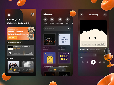 Podcastin - Podcast App app audio clean concept dark dark ui design gradient listening music player podcast podcasting song spotify ui ux
